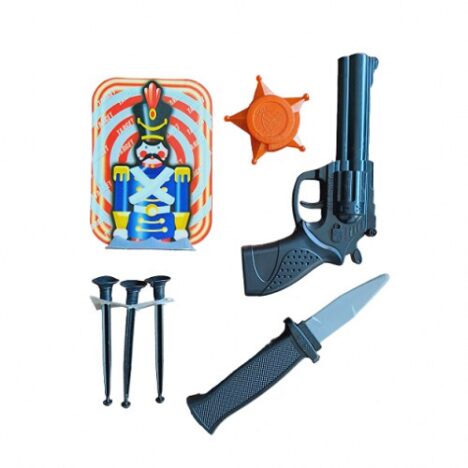 مجموعه پلیسی 110 پرتابی خرید عمده اسباب بازی پسرانه کلت پلاستیکی - تفنگ پلاستیکی پلیسی طلایی